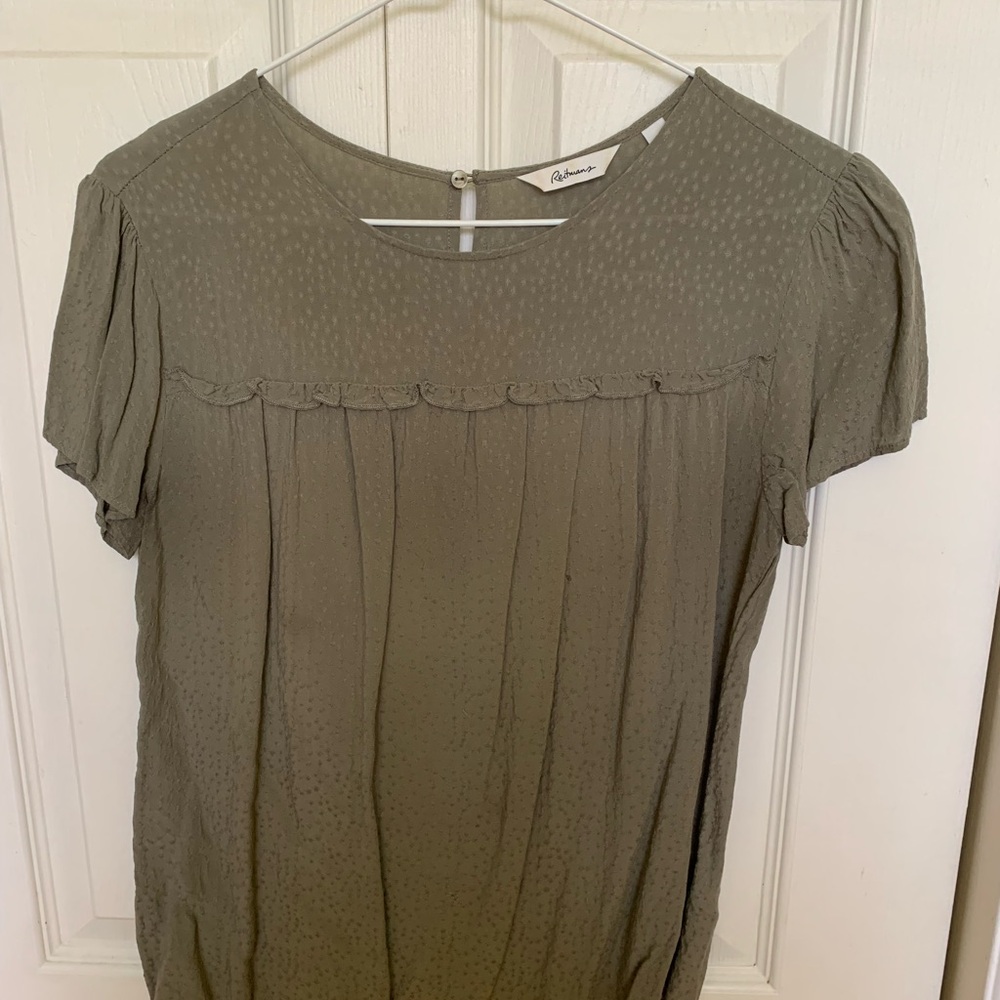 Reitmans Green Flutter Sleeve Blouse with Peter Pan Collar